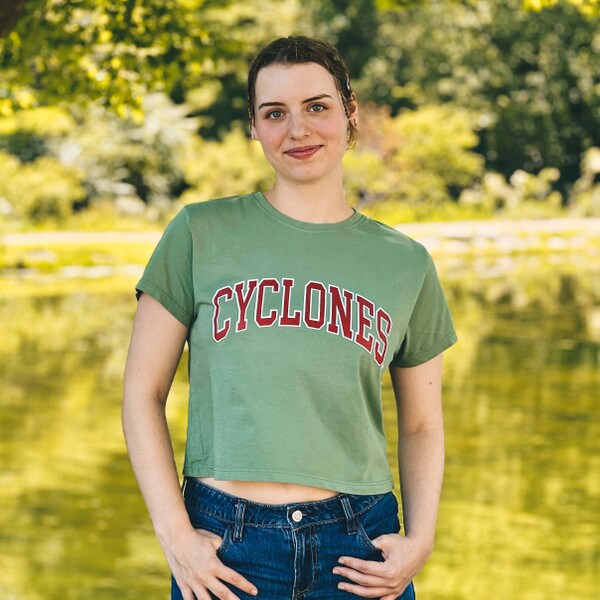 Chicka-D Women's Cyclones Green Crop T-Shirt